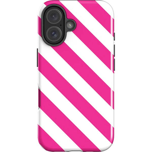 Pink and White Geometric Stripes iPhone 16 Plus Impact Case